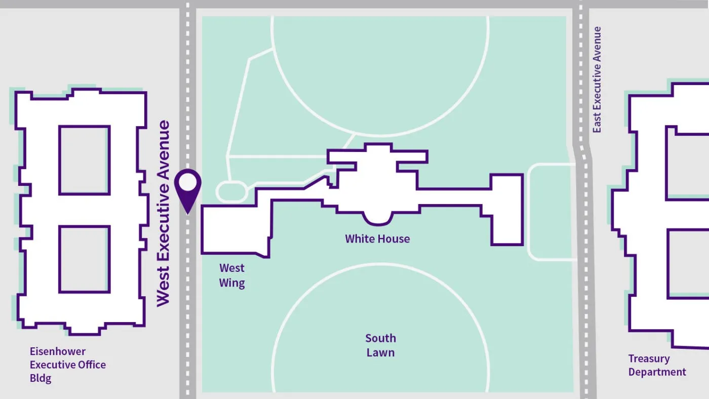 A map of West Exec Avenue and the buildings nearby